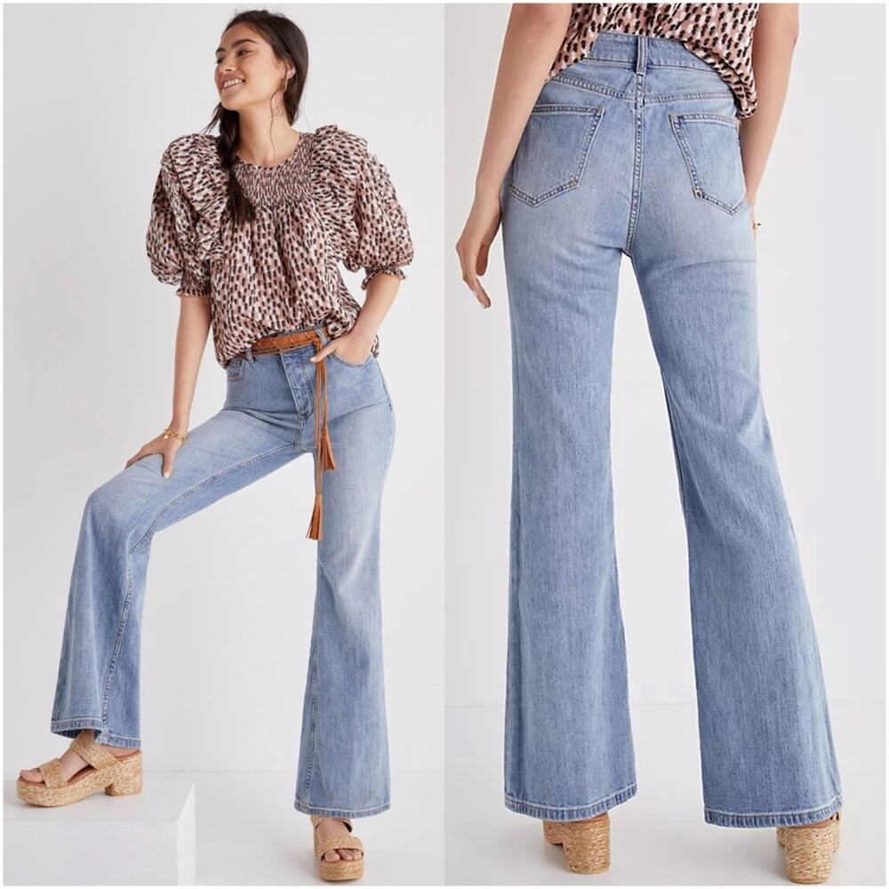 PILCRO x ANTHROPOLOGIE Pilcro High-Rise Trouser Bootcut Jeans in Medium Wash